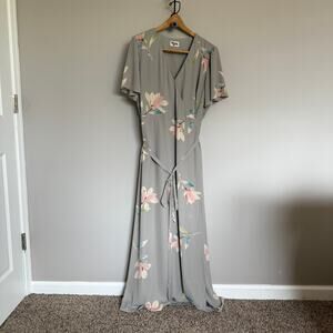 Show Me Your Mumu Noelle Flutter Maxi Dress Sz XXL True Wrap Gray Lily Floral